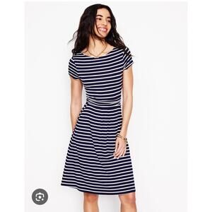 Boden Womens Navy Blue Ivory Stripe Amelie Jersey Dress US 2